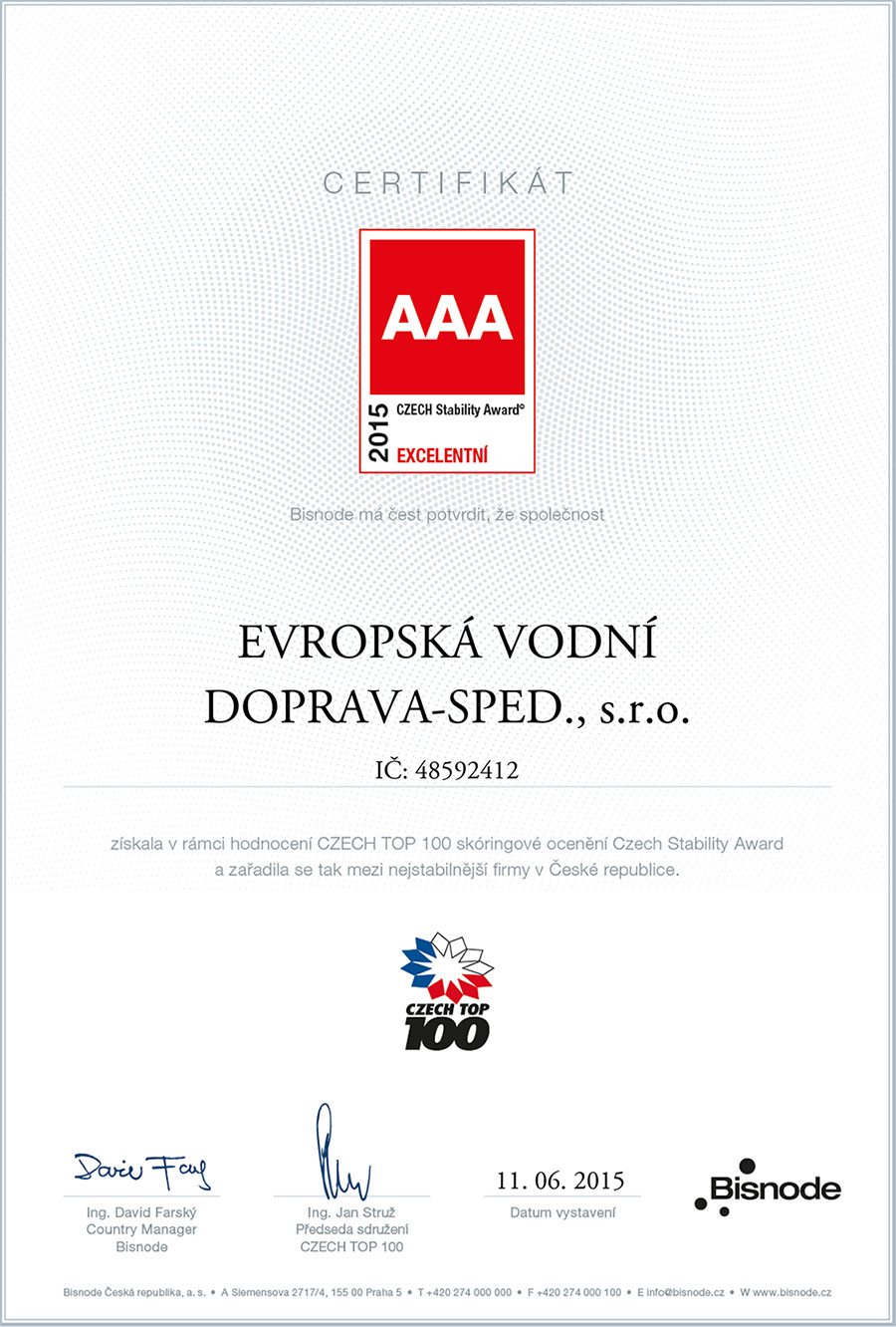 Certifikát AAA